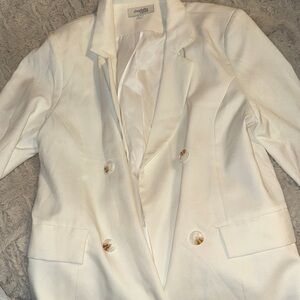 Charlotte Russe Cream Double-Breasted Blazer with Notch Lapel